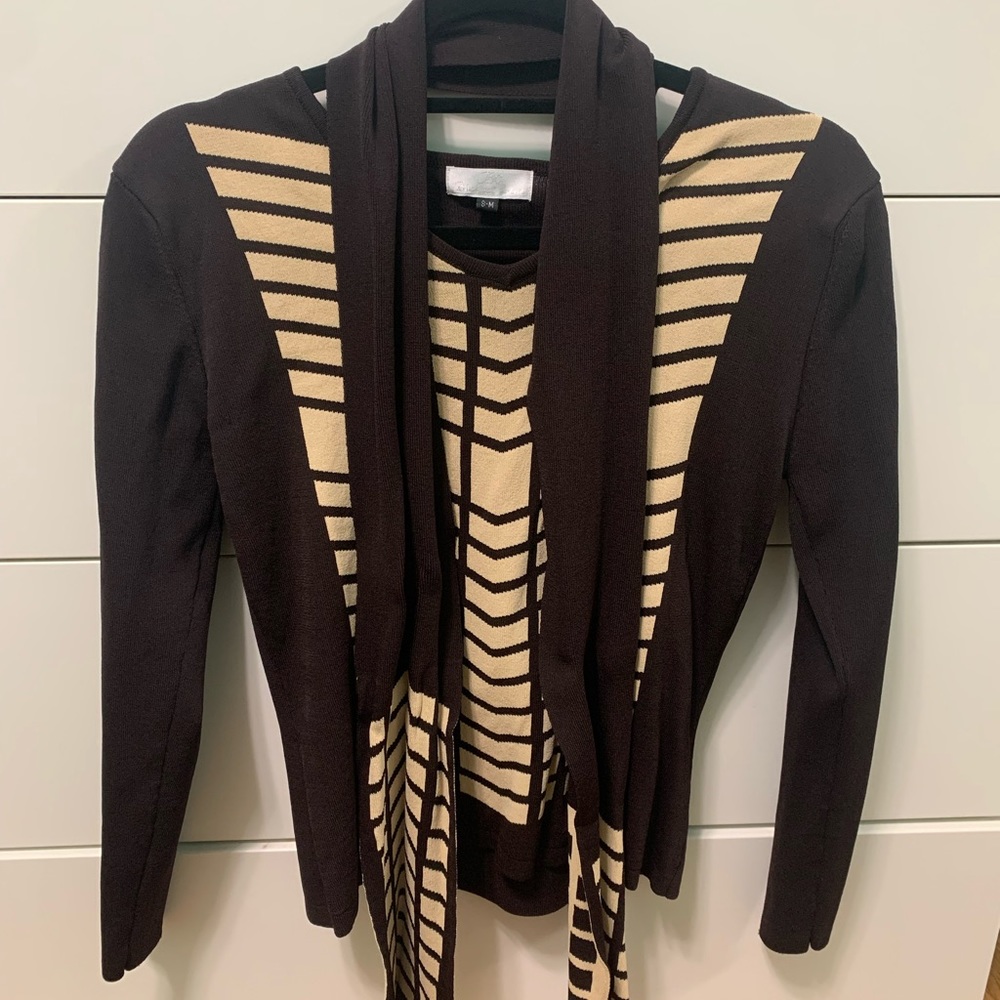 Brown and cream sweater with matching scarf